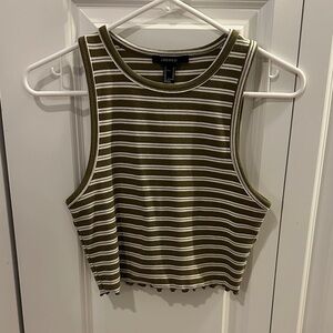 Forever 21 Olive and White Striped Crop Top